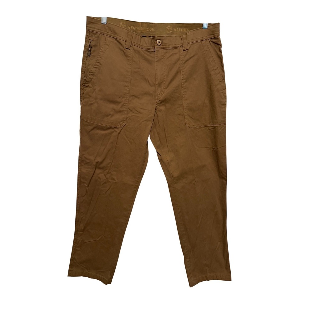 WEATHERPROOF Mens Brown Utility Cargo Pants‎ Straight Fit Zip Pocket Casual 38"